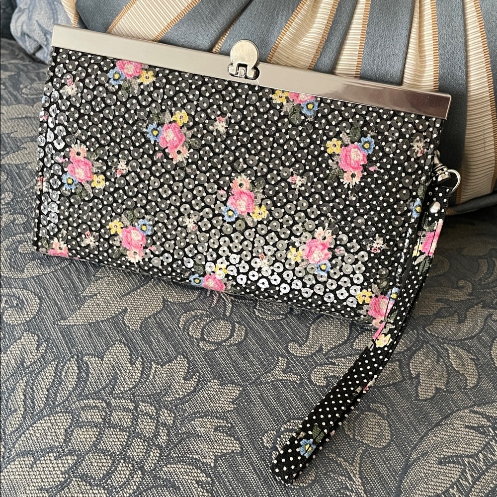 Floral Sequin Clutch Wristlet